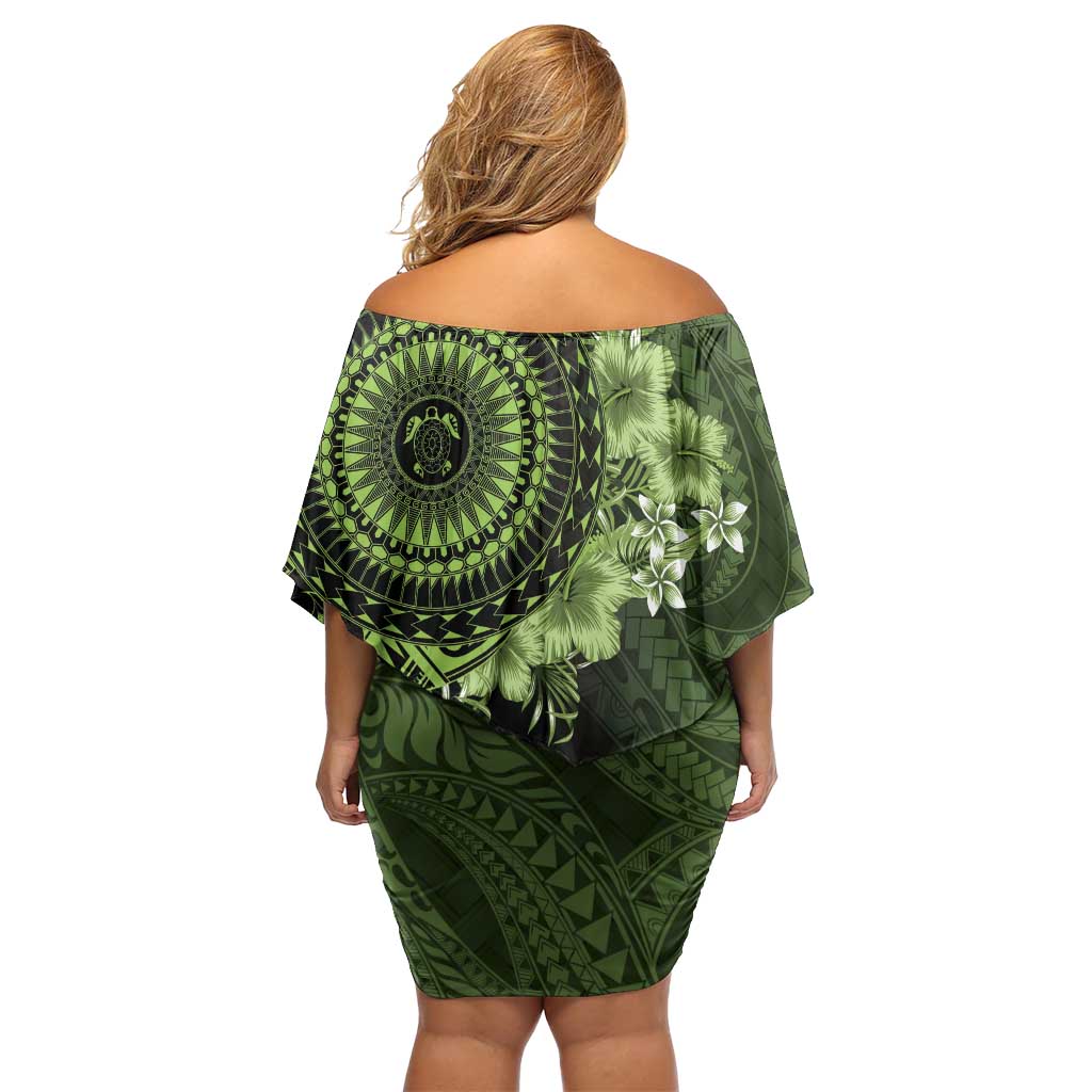 Vanuatu Family Matching Off Shoulder Short Dress and Hawaiian Shirt Hibisus Polynesian Pattern Green LT14 - Polynesian Pride