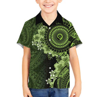 Vanuatu Family Matching Off Shoulder Short Dress and Hawaiian Shirt Hibisus Polynesian Pattern Green LT14 Son's Shirt Green - Polynesian Pride