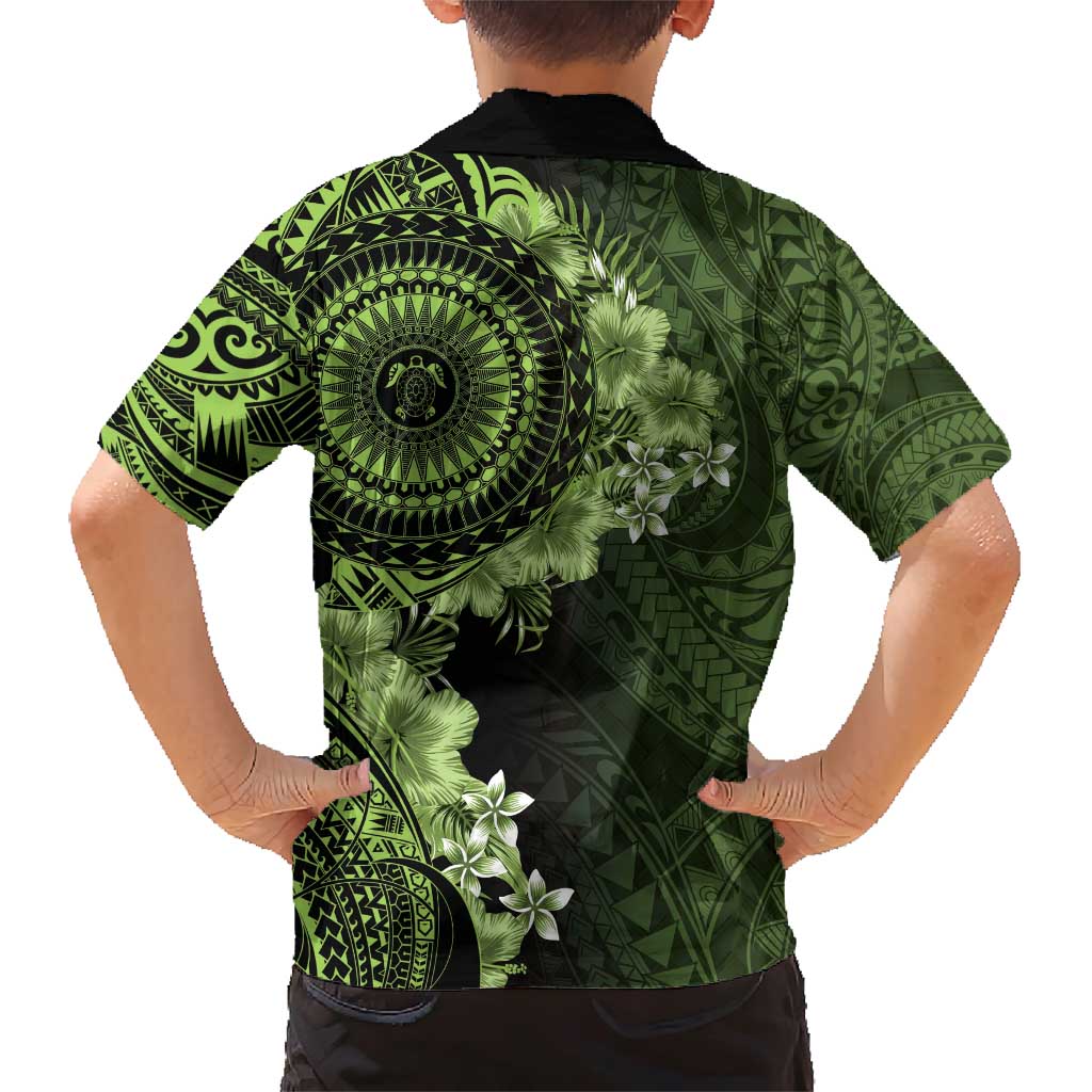 Vanuatu Family Matching Short Sleeve Bodycon Dress and Hawaiian Shirt Hibisus Polynesian Pattern Green - Polynesian Pride