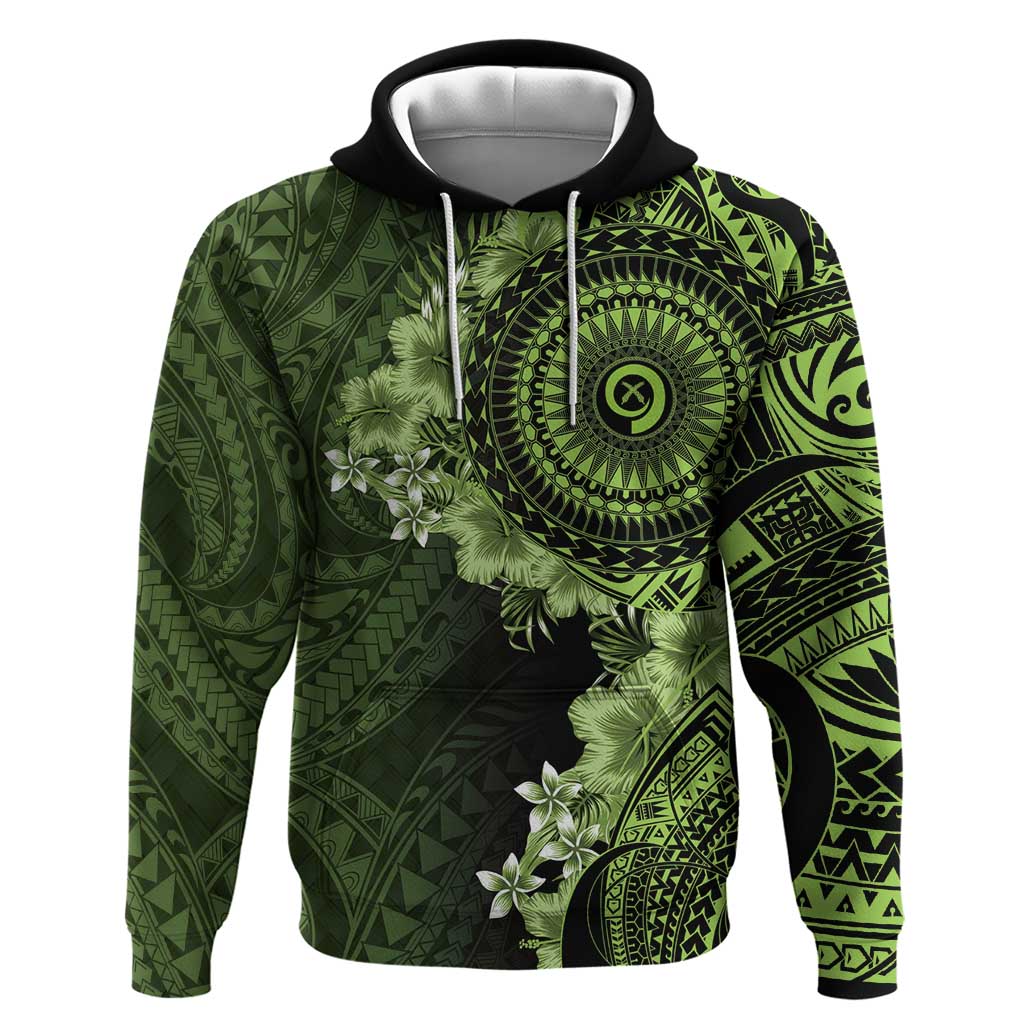 Vanuatu Hoodie Hibisus Polynesian Pattern Green - Polynesian Pride