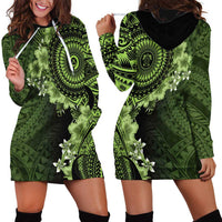 Vanuatu Hoodie Dress Hibisus Polynesian Pattern Green - Polynesian Pride