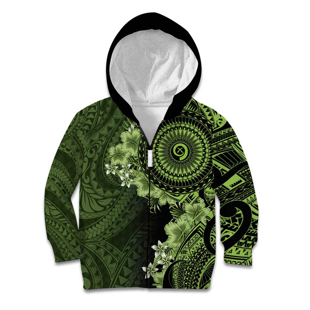 Vanuatu Kid Hoodie Hibisus Polynesian Pattern Green - Polynesian Pride