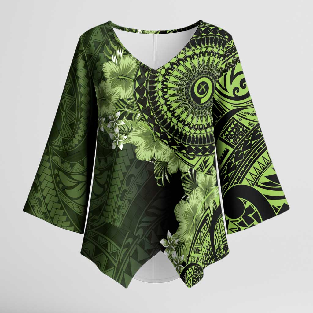 Vanuatu Kimono Sleeve Blouse Hibisus Polynesian Pattern Green - Polynesian Pride