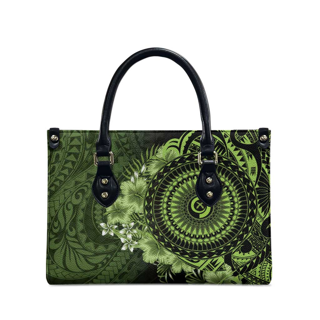 Vanuatu Leather Bag Hibisus Polynesian Pattern Green - Polynesian Pride