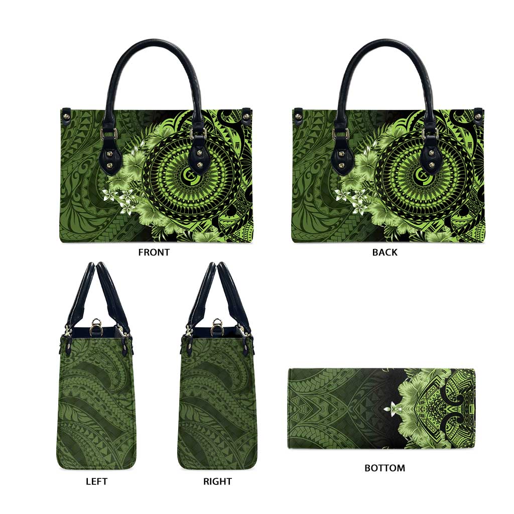 Vanuatu Leather Bag Hibisus Polynesian Pattern Green - Polynesian Pride