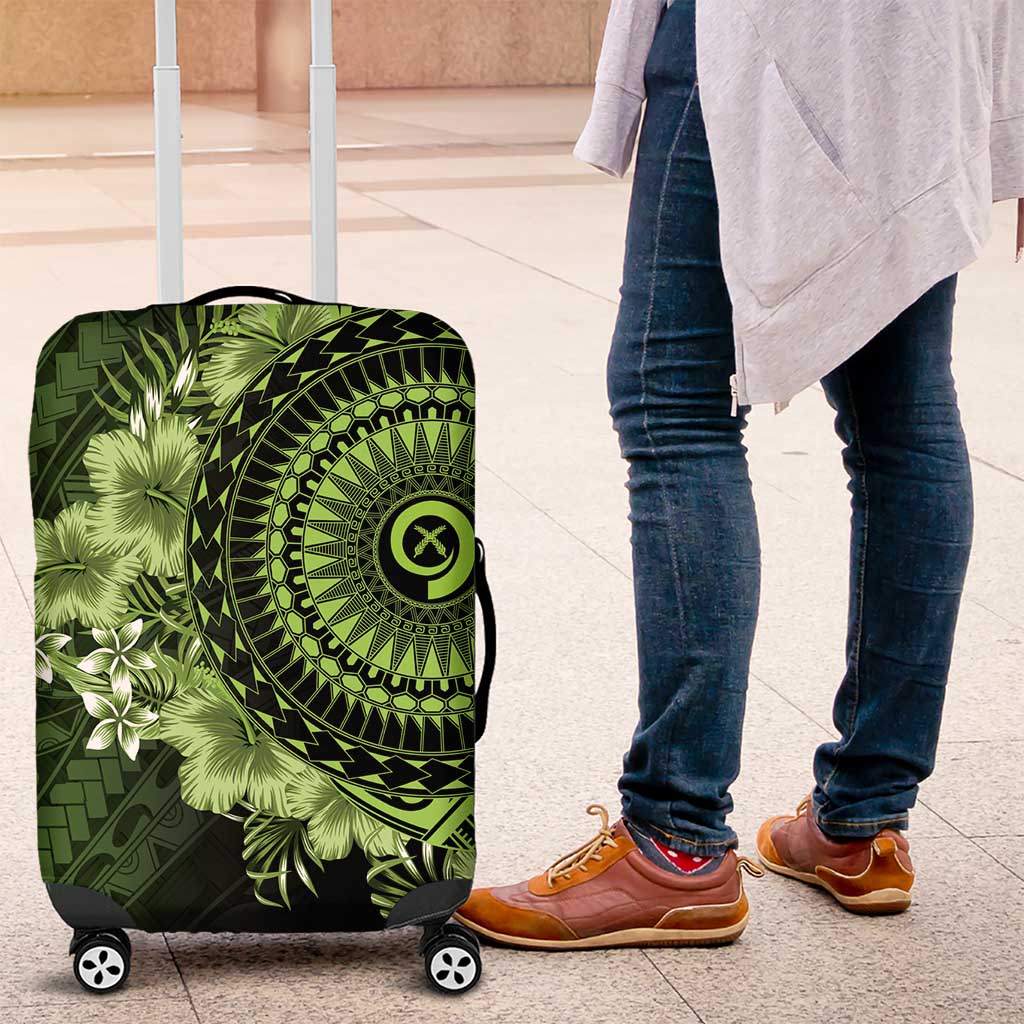 Vanuatu Luggage Cover Hibisus Polynesian Pattern Green - Polynesian Pride