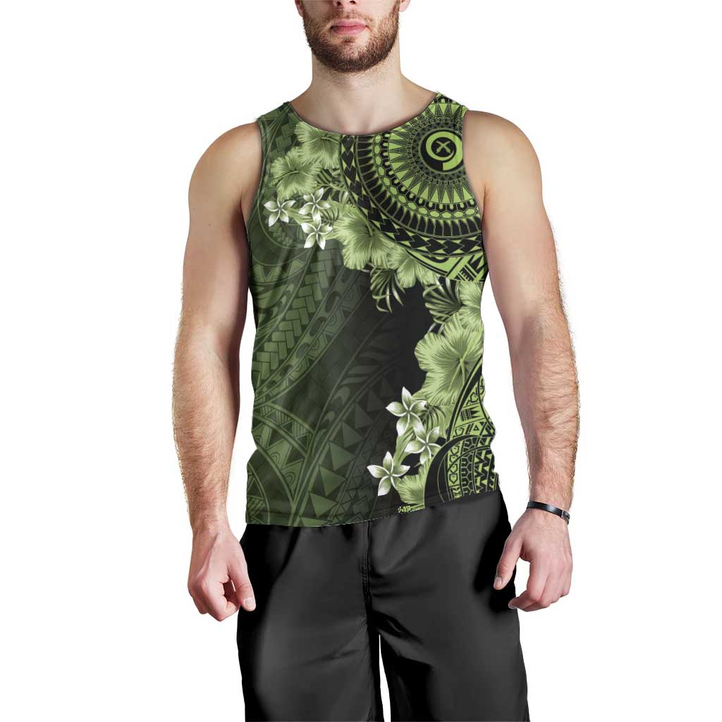 Vanuatu Men Tank Top Hibisus Polynesian Pattern Green - Polynesian Pride
