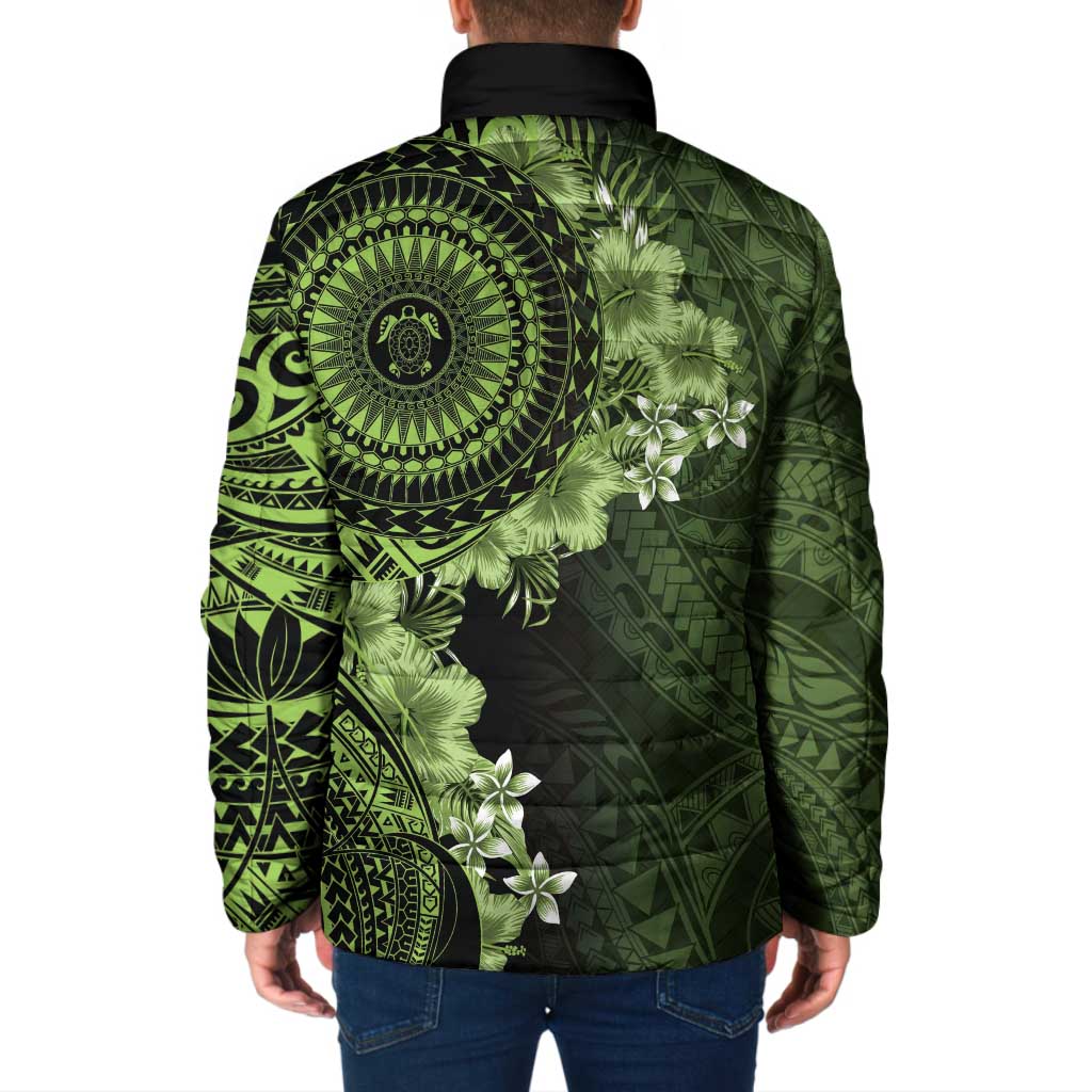 Vanuatu Padded Jacket Hibisus Polynesian Pattern Green - Polynesian Pride