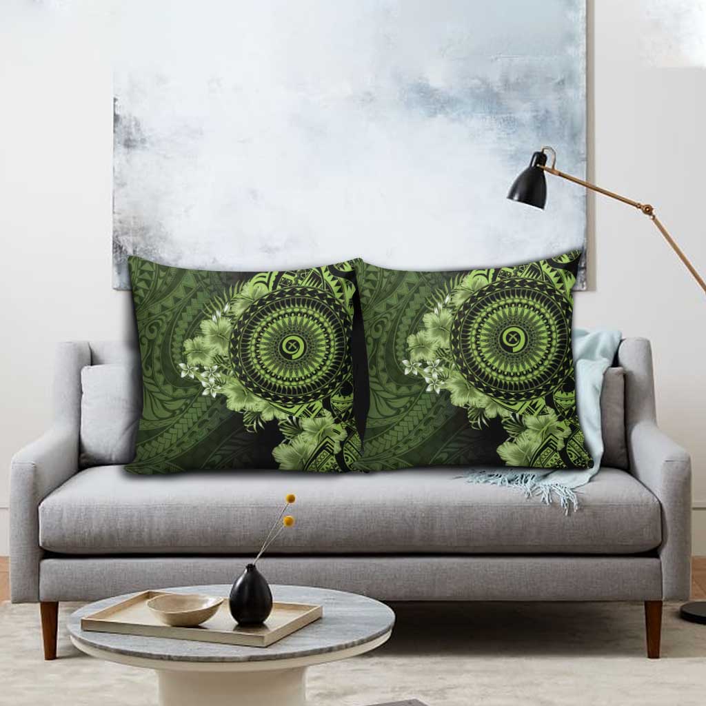 Vanuatu Pillow Cover Hibisus Polynesian Pattern Green - Polynesian Pride