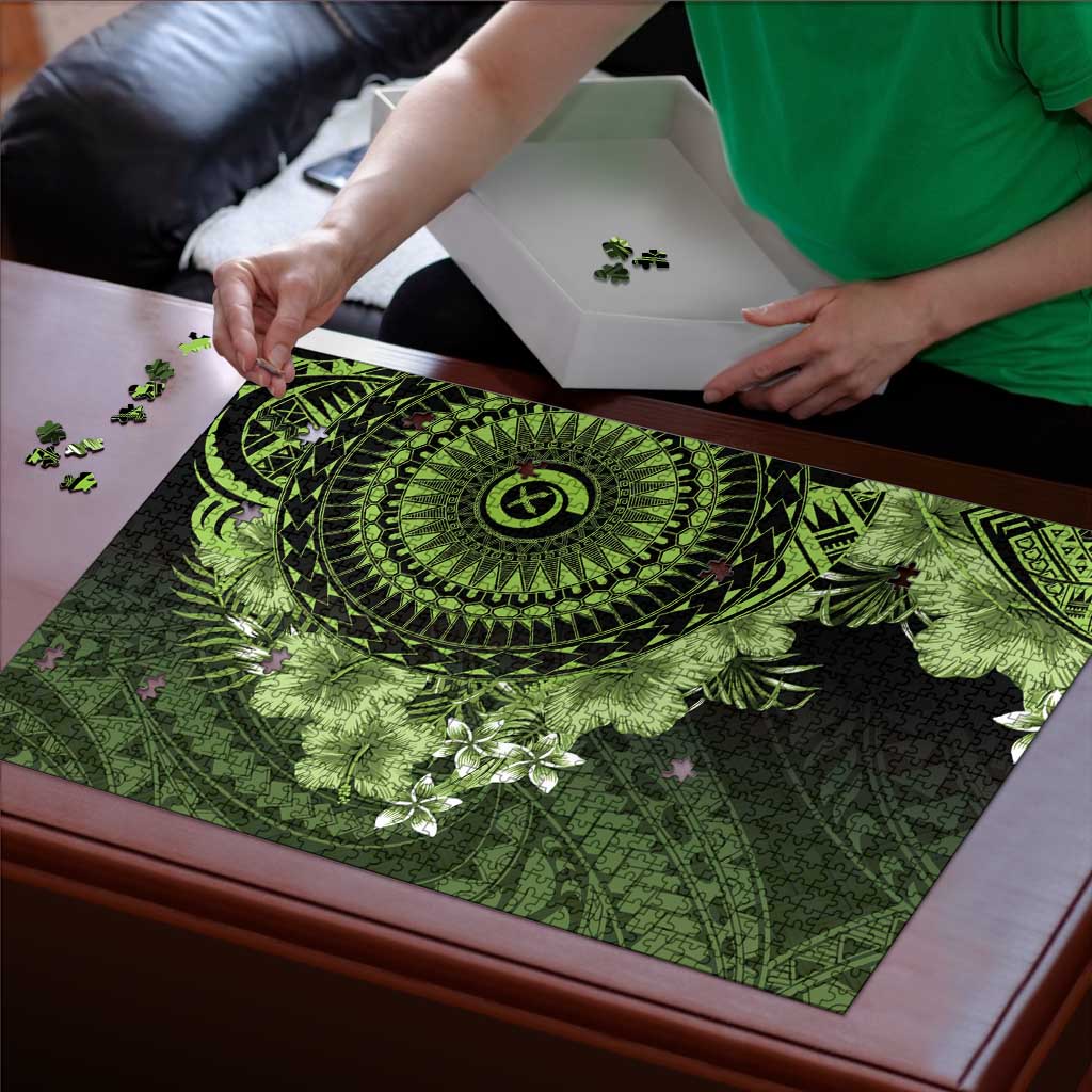 Vanuatu Puzzle Hibisus Polynesian Pattern Green - Polynesian Pride