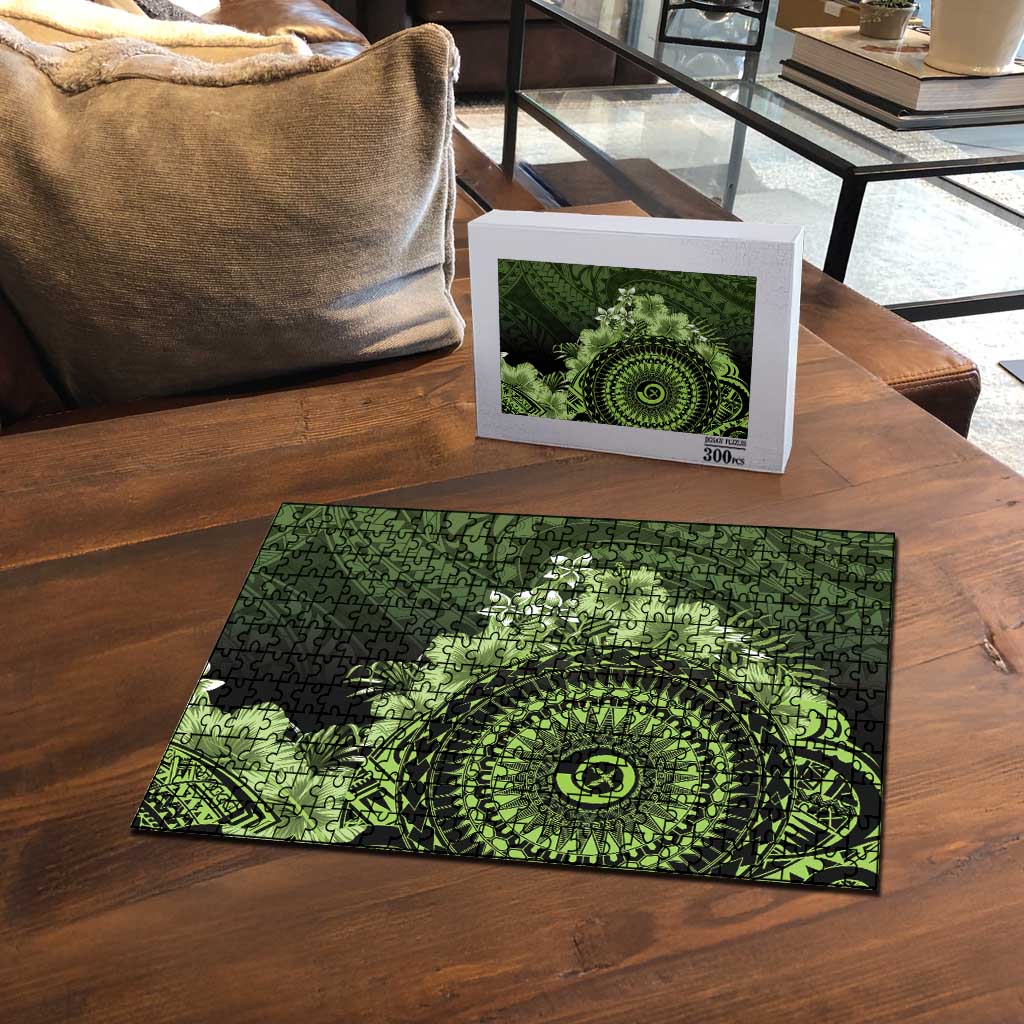 Vanuatu Puzzle Hibisus Polynesian Pattern Green - Polynesian Pride