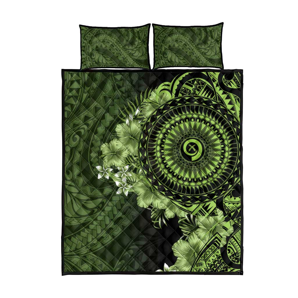 Vanuatu Quilt Bed Set Hibisus Polynesian Pattern Green - Polynesian Pride