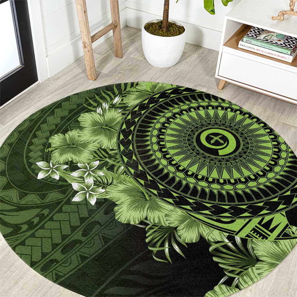 Vanuatu Round Carpet Hibisus Polynesian Pattern Green - Polynesian Pride