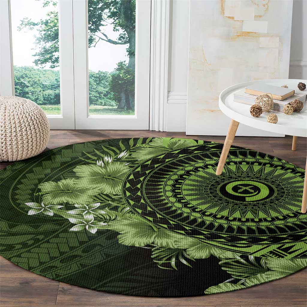 Vanuatu Round Carpet Hibisus Polynesian Pattern Green - Polynesian Pride