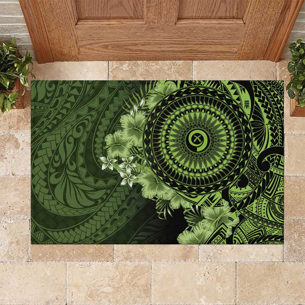 Vanuatu Rubber Doormat Hibisus Polynesian Pattern Green - Polynesian Pride