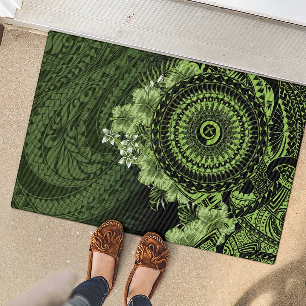 Vanuatu Rubber Doormat Hibisus Polynesian Pattern Green - Polynesian Pride