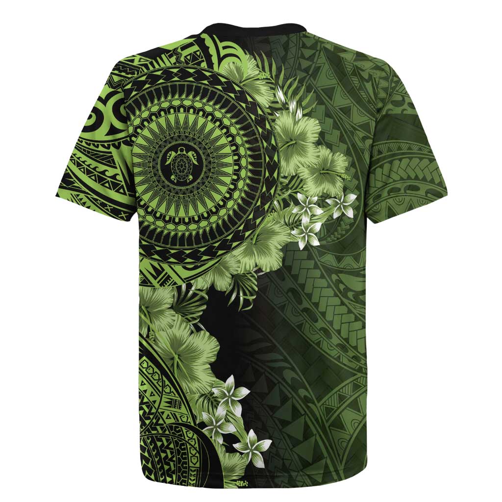 Vanuatu Rugby Jersey Hibisus Polynesian Pattern Green - Polynesian Pride