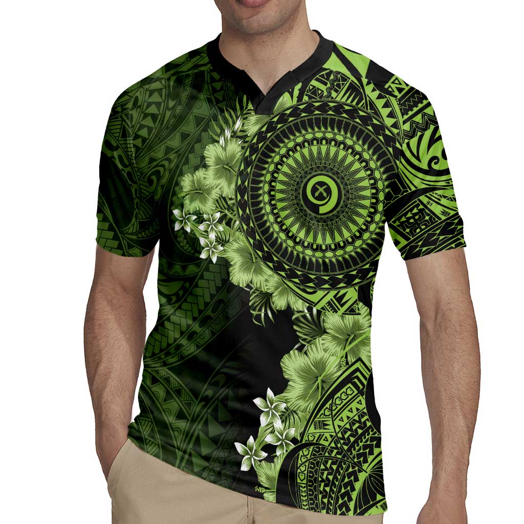 Vanuatu Rugby Jersey Hibisus Polynesian Pattern Green - Polynesian Pride