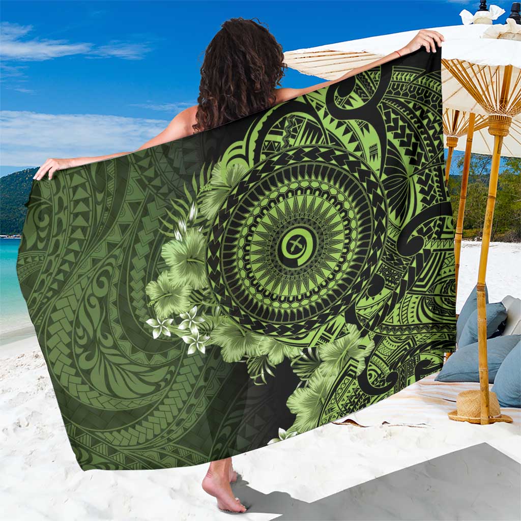 Vanuatu Sarong Hibisus Polynesian Pattern Green LT14 One Size 44 x 66 inches Green - Polynesian Pride