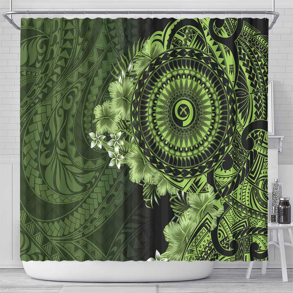 Vanuatu Shower Curtain Hibisus Polynesian Pattern Green - Polynesian Pride