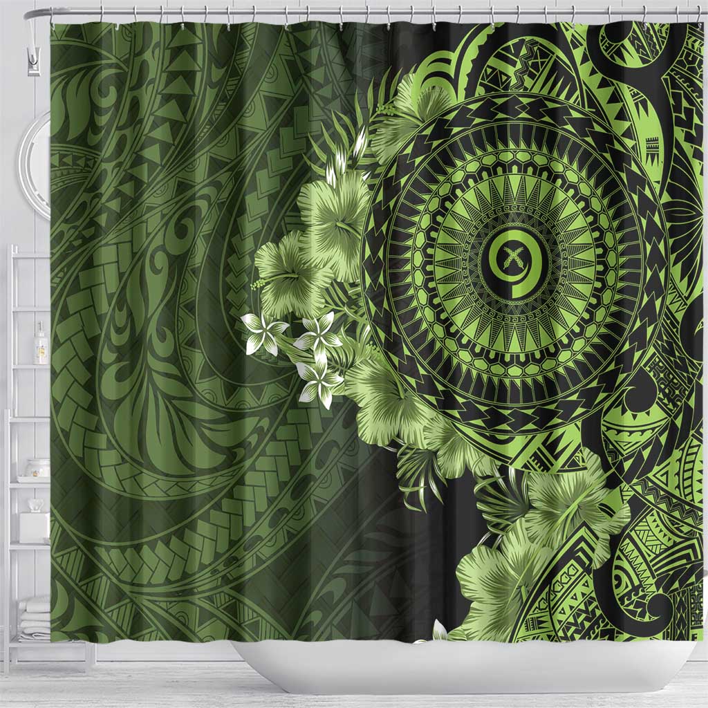 Vanuatu Shower Curtain Hibisus Polynesian Pattern Green - Polynesian Pride