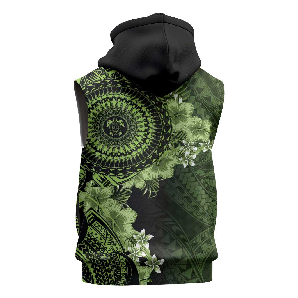 Vanuatu Sleeveless Hoodie Hibisus Polynesian Pattern Green LT14 - Polynesian Pride