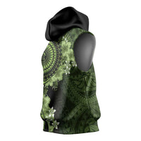 Vanuatu Sleeveless Hoodie Hibisus Polynesian Pattern Green LT14 - Polynesian Pride