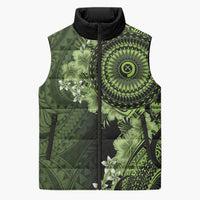 Vanuatu Sleeveless Puffer Jacket Hibisus Polynesian Pattern Green - Polynesian Pride