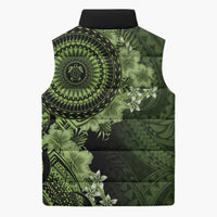 Vanuatu Sleeveless Puffer Jacket Hibisus Polynesian Pattern Green - Polynesian Pride