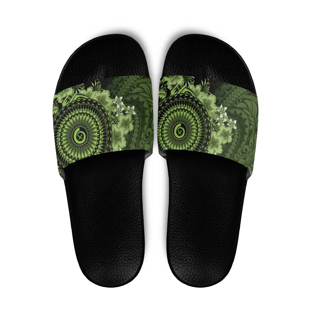 Vanuatu Slide Sandals Hibisus Polynesian Pattern Green - Polynesian Pride