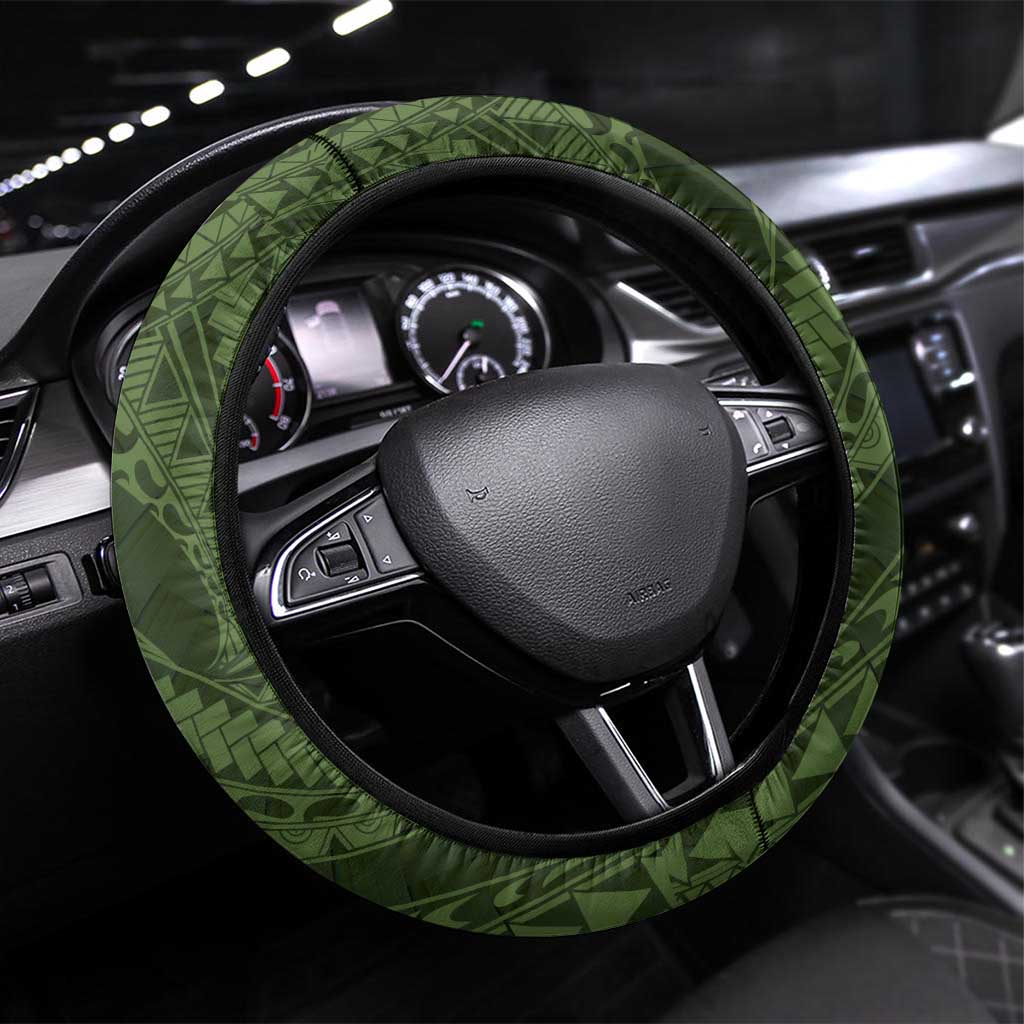 Vanuatu Steering Wheel Cover Hibisus Polynesian Pattern Green - Polynesian Pride