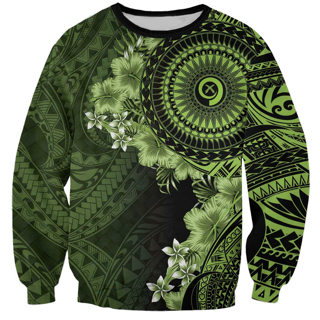 Vanuatu Sweatshirt Hibisus Polynesian Pattern Green - Polynesian Pride