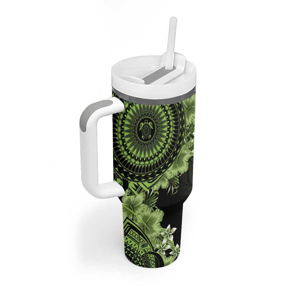 Vanuatu Tumbler With Handle Hibisus Polynesian Pattern Green - Polynesian Pride