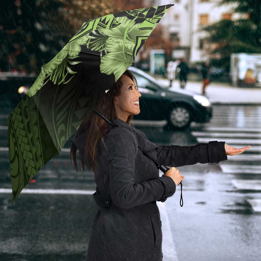 Vanuatu Umbrella Hibisus Polynesian Pattern Green - Polynesian Pride