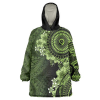 Vanuatu Wearable Blanket Hoodie Hibisus Polynesian Pattern Green LT14 One Size Green - Polynesian Pride