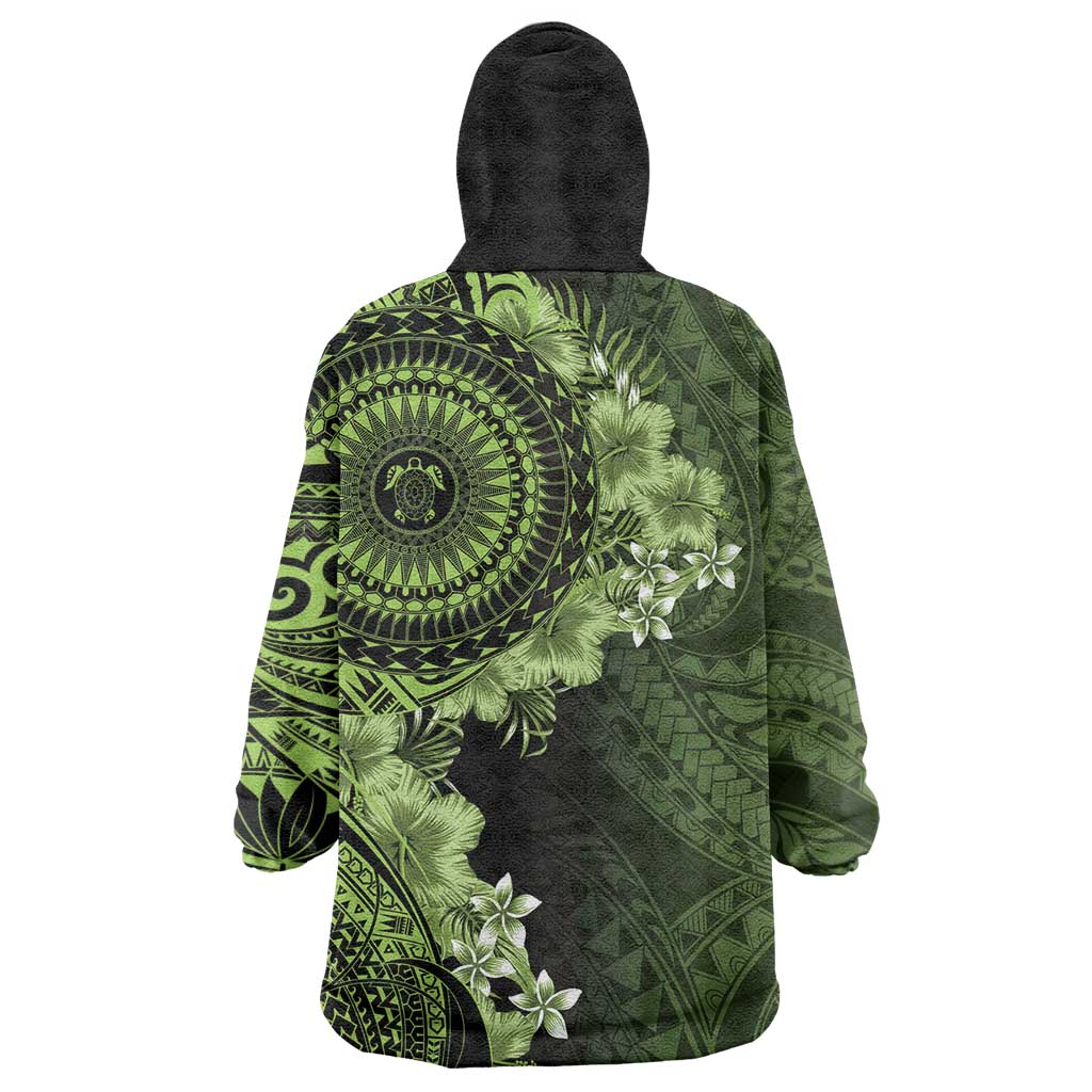 Vanuatu Wearable Blanket Hoodie Hibisus Polynesian Pattern Green LT14 - Polynesian Pride