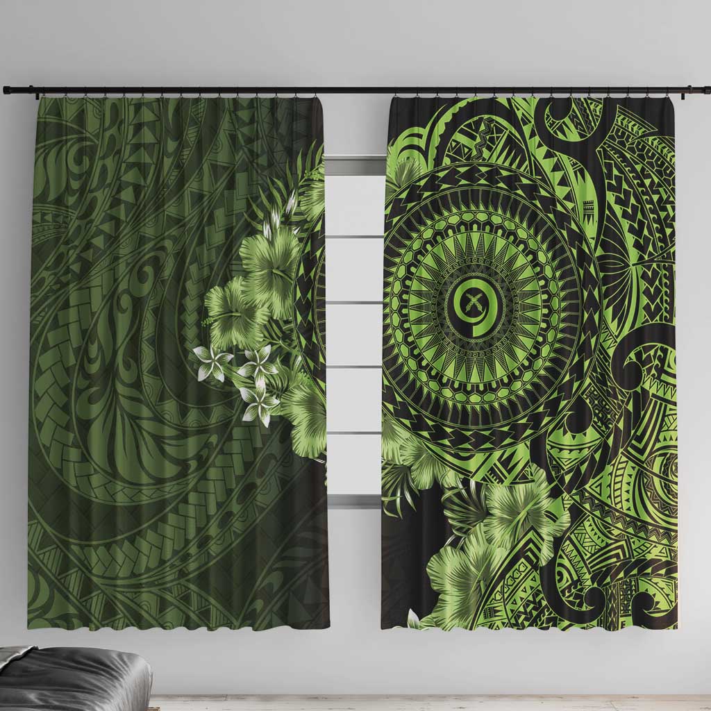 Vanuatu Window Curtain Hibisus Polynesian Pattern Green LT14 With Hooks Green - Polynesian Pride