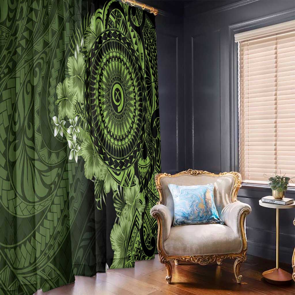 Vanuatu Window Curtain Hibisus Polynesian Pattern Green LT14 - Polynesian Pride