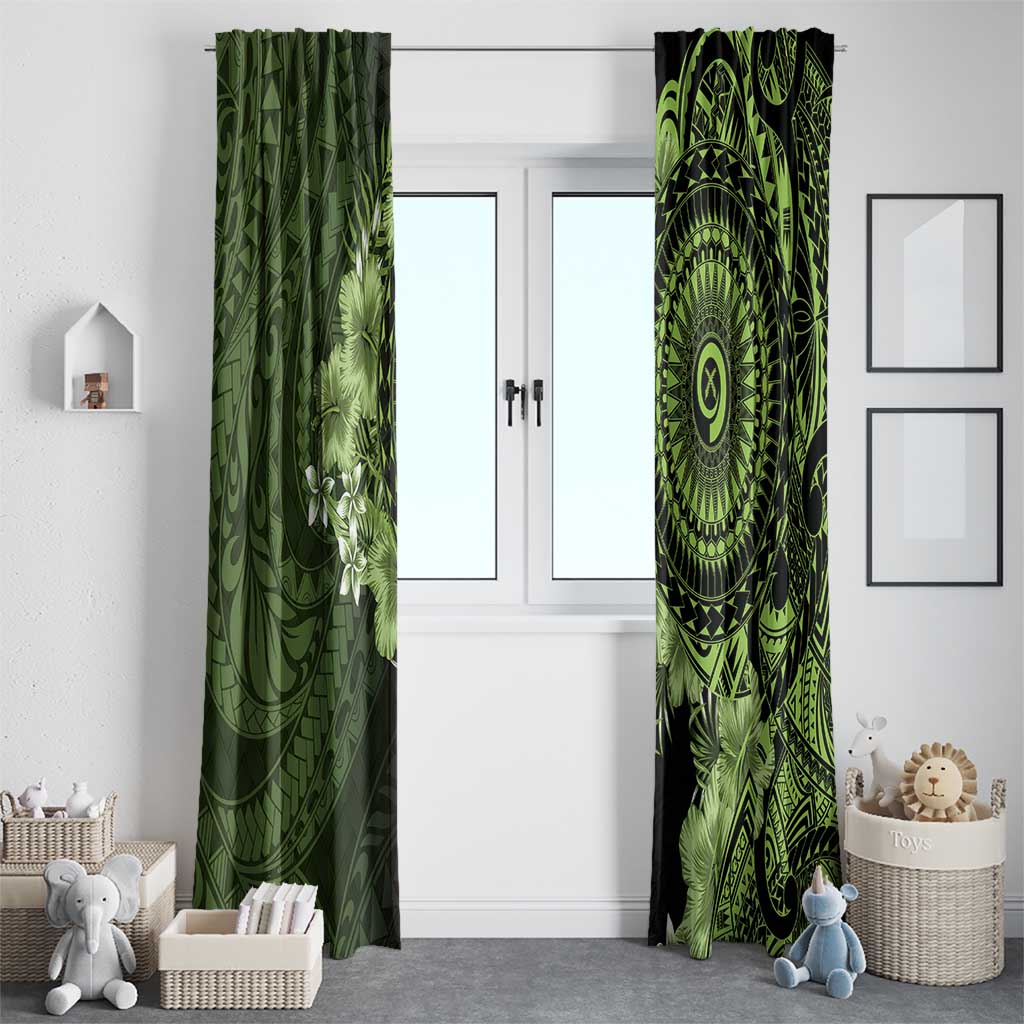 Vanuatu Window Curtain Hibisus Polynesian Pattern Green LT14 - Polynesian Pride