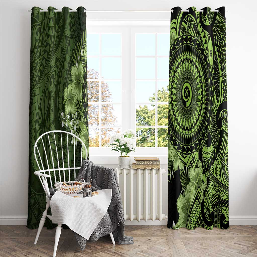 Vanuatu Window Curtain Hibisus Polynesian Pattern Green LT14 - Polynesian Pride