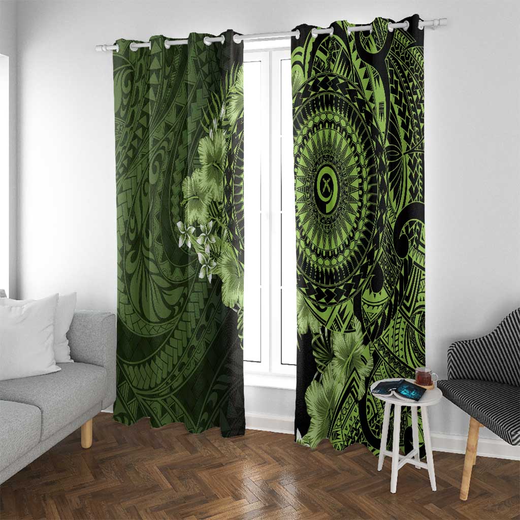Vanuatu Window Curtain Hibisus Polynesian Pattern Green LT14 With Grommets Green - Polynesian Pride