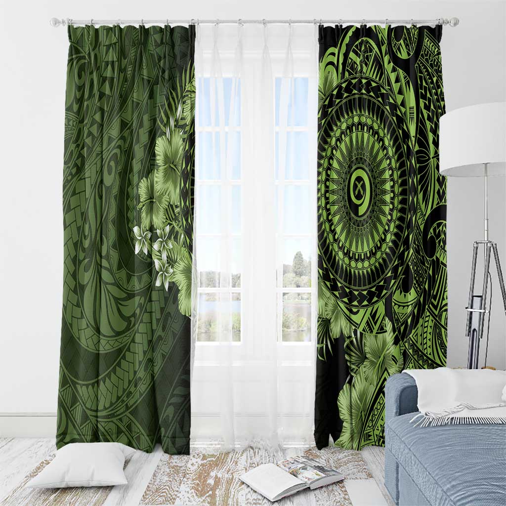 Vanuatu Window Curtain Hibisus Polynesian Pattern Green LT14 - Polynesian Pride