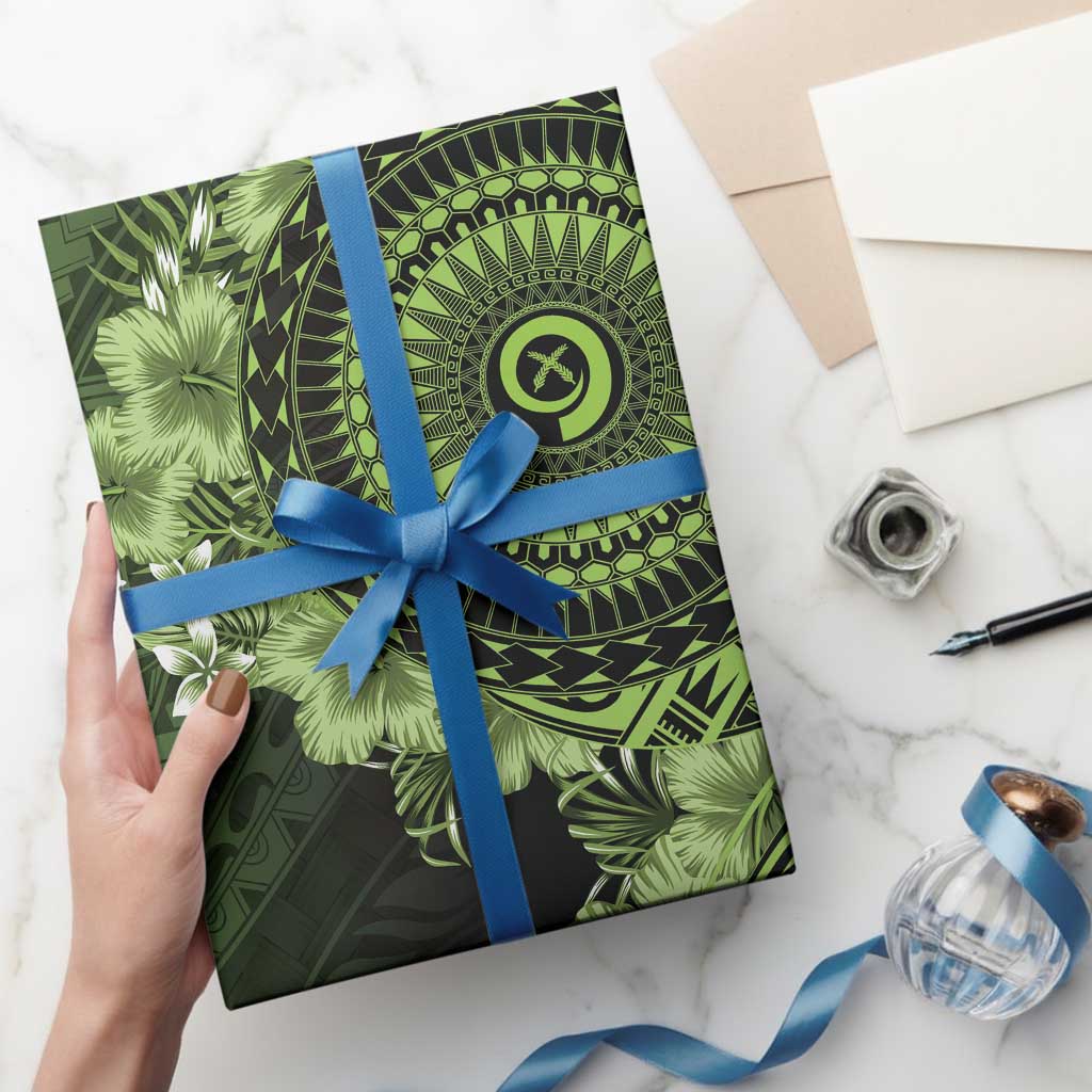 Vanuatu Wrapping Paper Hibisus Polynesian Pattern Green LT14 - Polynesian Pride