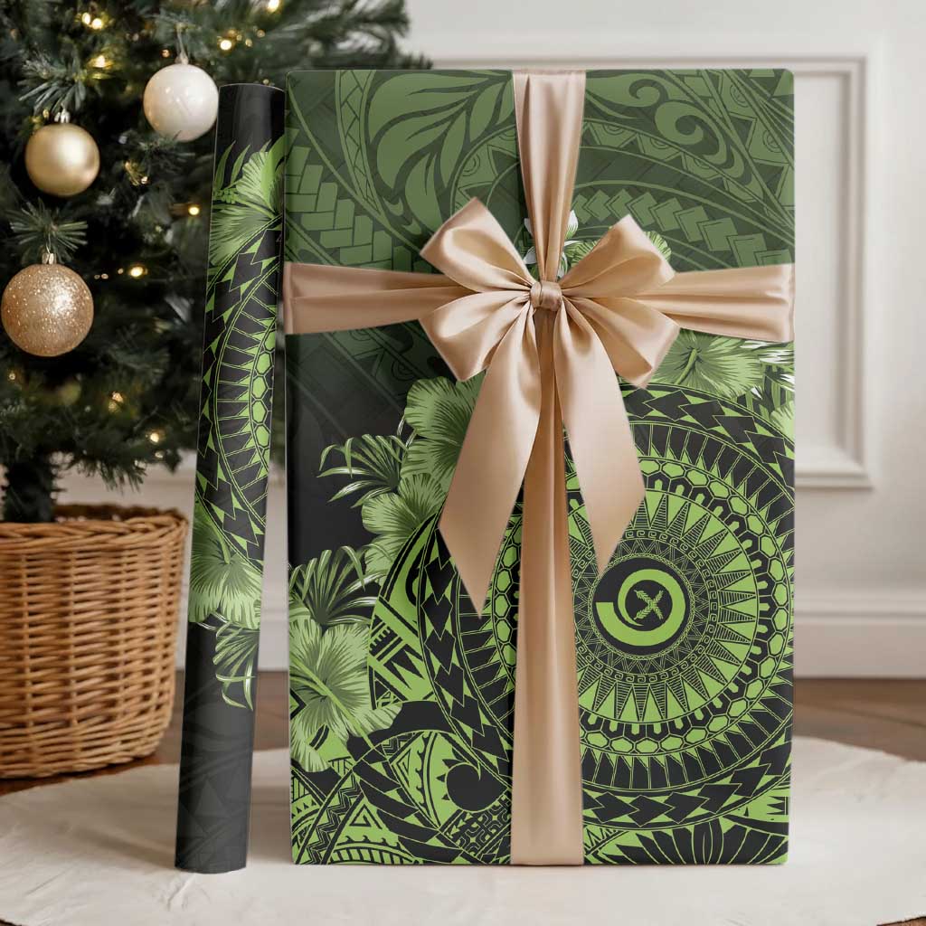 Vanuatu Wrapping Paper Hibisus Polynesian Pattern Green LT14 - Polynesian Pride