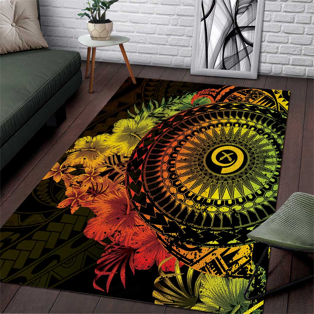 Vanuatu Area Rug Hibisus Polynesian Pattern Reggae - Polynesian Pride