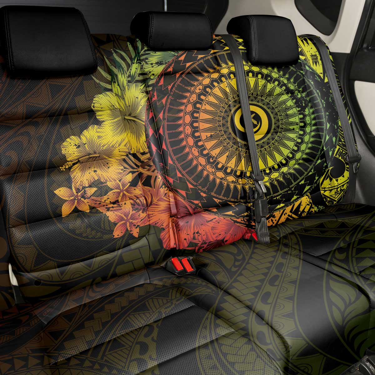 Vanuatu Back Car Seat Cover Hibisus Polynesian Pattern Reggae - Polynesian Pride