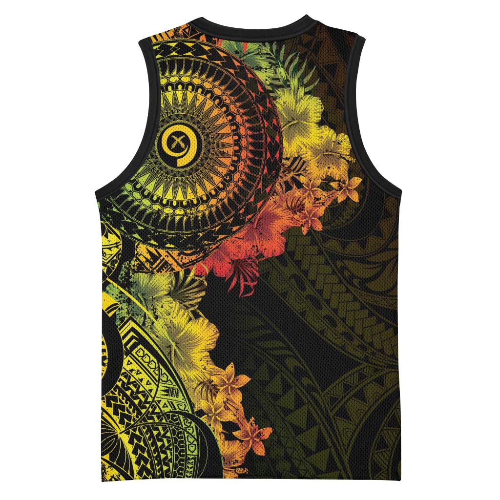 Vanuatu Basketball Jersey Hibisus Polynesian Pattern Reggae - Polynesian Pride