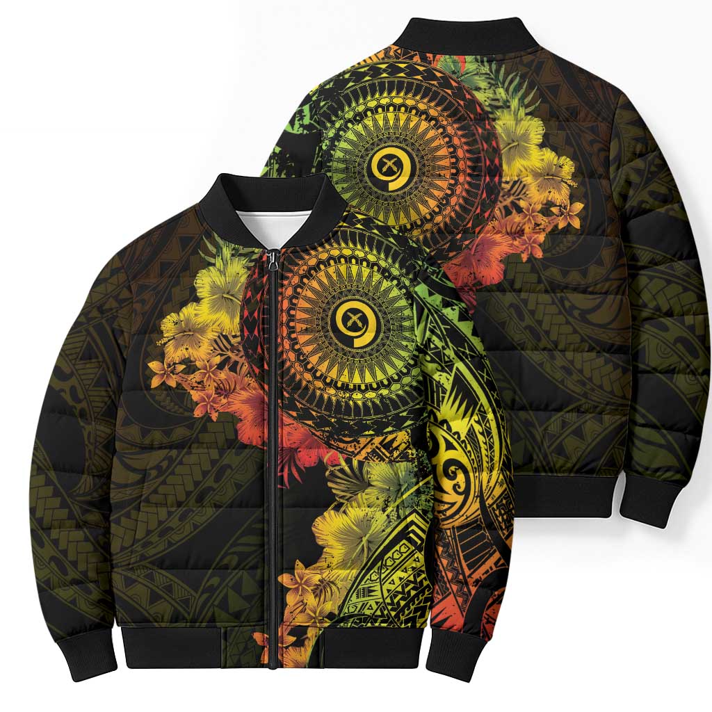 Vanuatu Bomber Puffer Jacket Hibisus Polynesian Pattern Reggae - Polynesian Pride