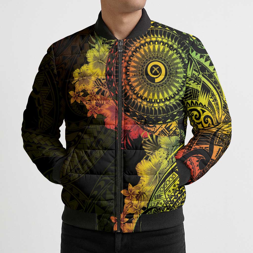 Vanuatu Bomber Puffer Jacket Hibisus Polynesian Pattern Reggae - Polynesian Pride