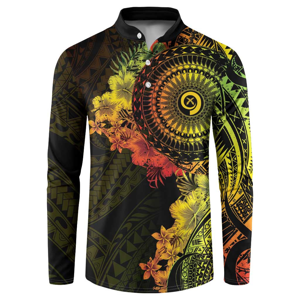 Vanuatu Button Sweatshirt Hibisus Polynesian Pattern Reggae - Polynesian Pride